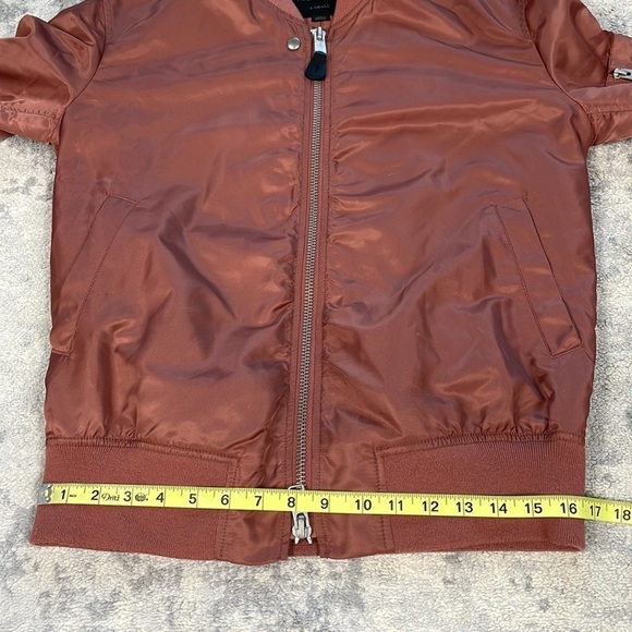 All Saints Myra Bomber Flight Jacket Rust Brown Red Ruched Nylon Sz XS - Picture 11 of 15